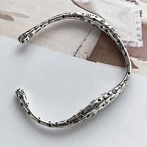 Irregular Graffiti Sterling Silver Bangle Cuff Bracelet